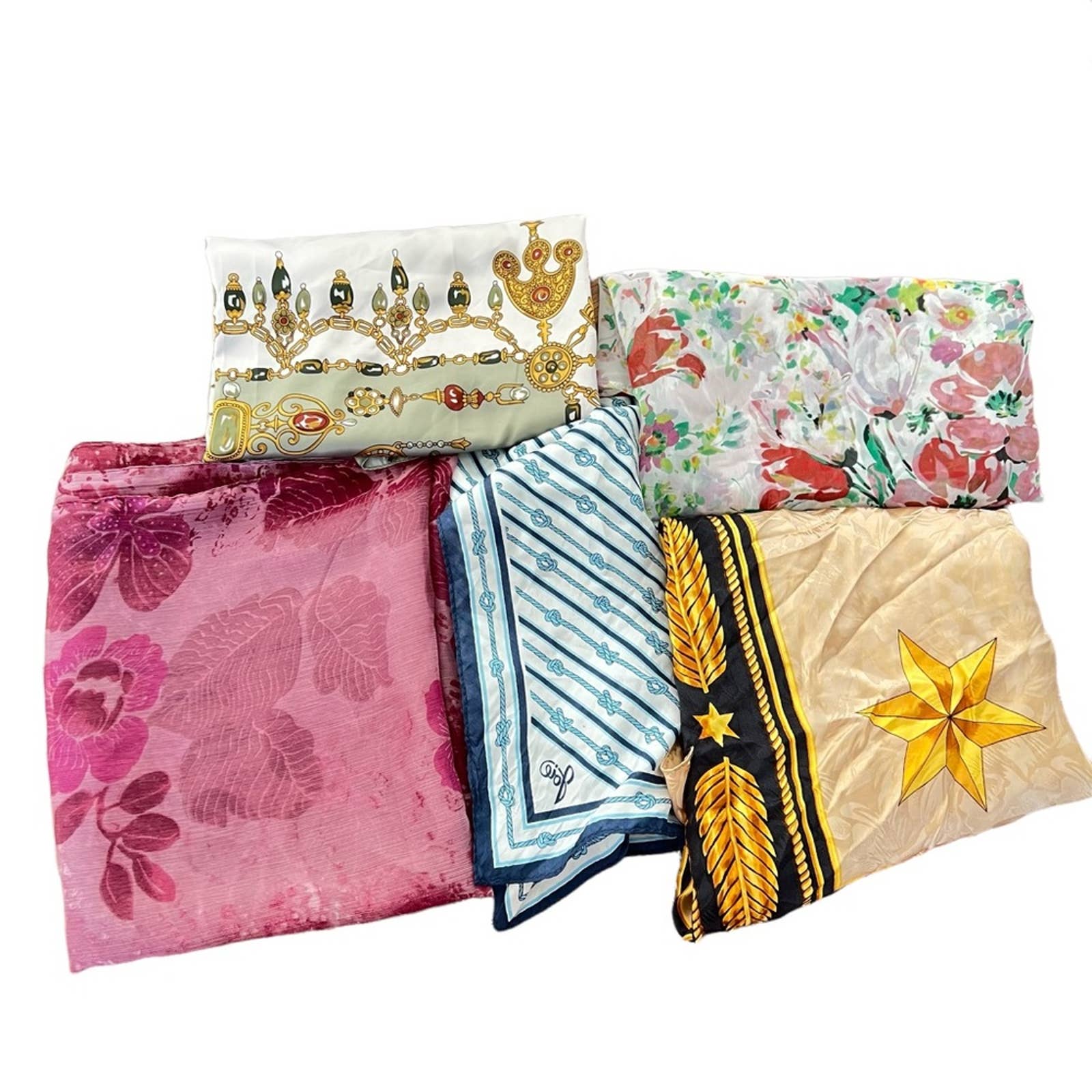 Vintage Scarf Collection Floral Gold Silk Gemstone Scarves